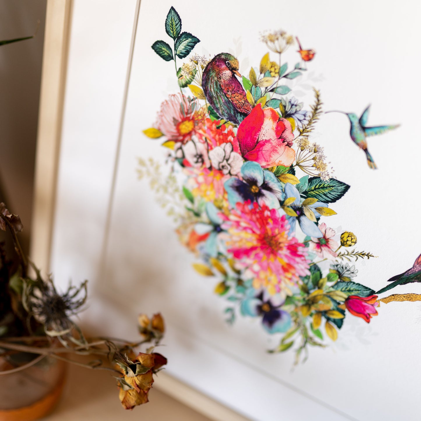 A Flower Garden Print hand painted and illustrated by Charlotte Jones Design.