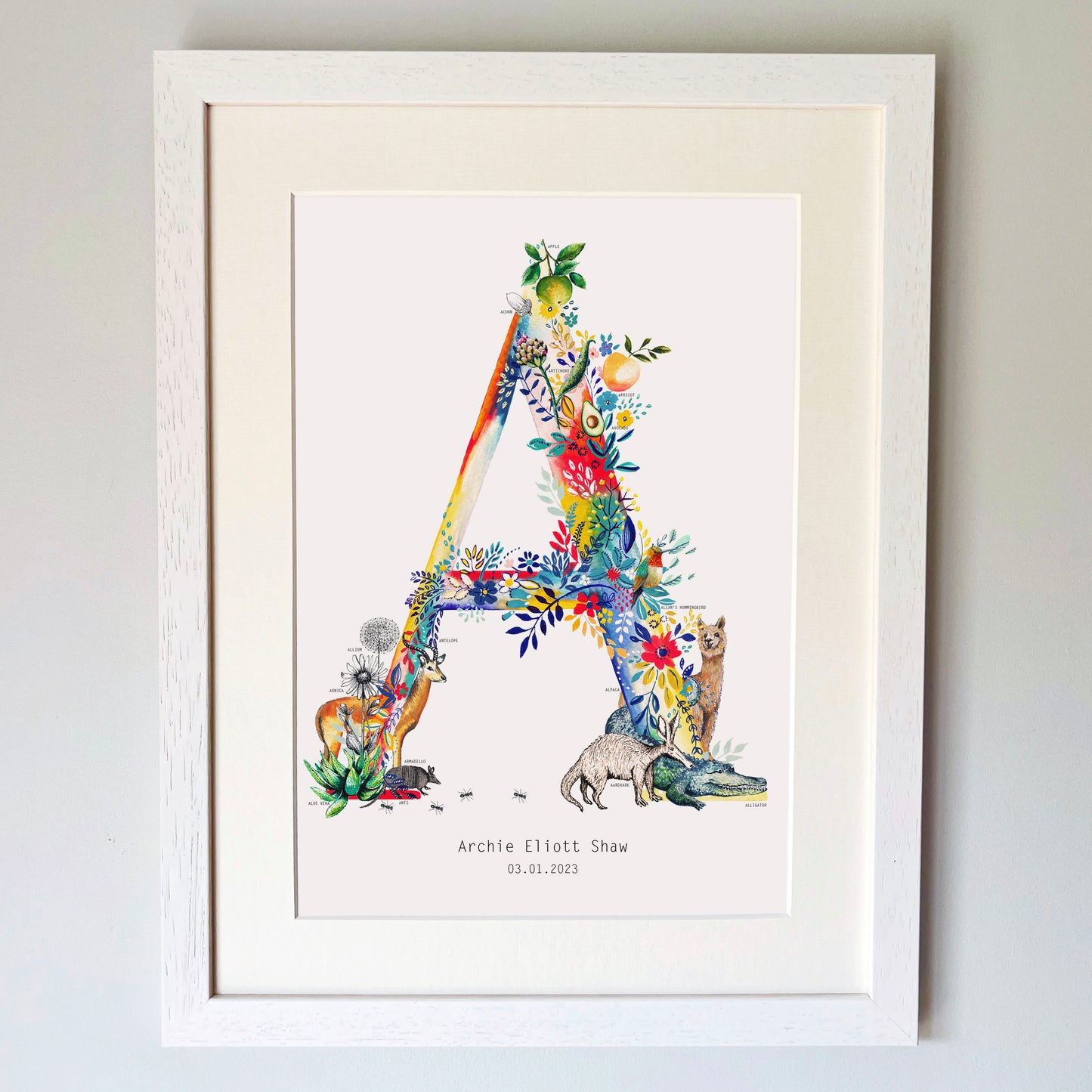 Personalised Bright Wildlife Initials Print