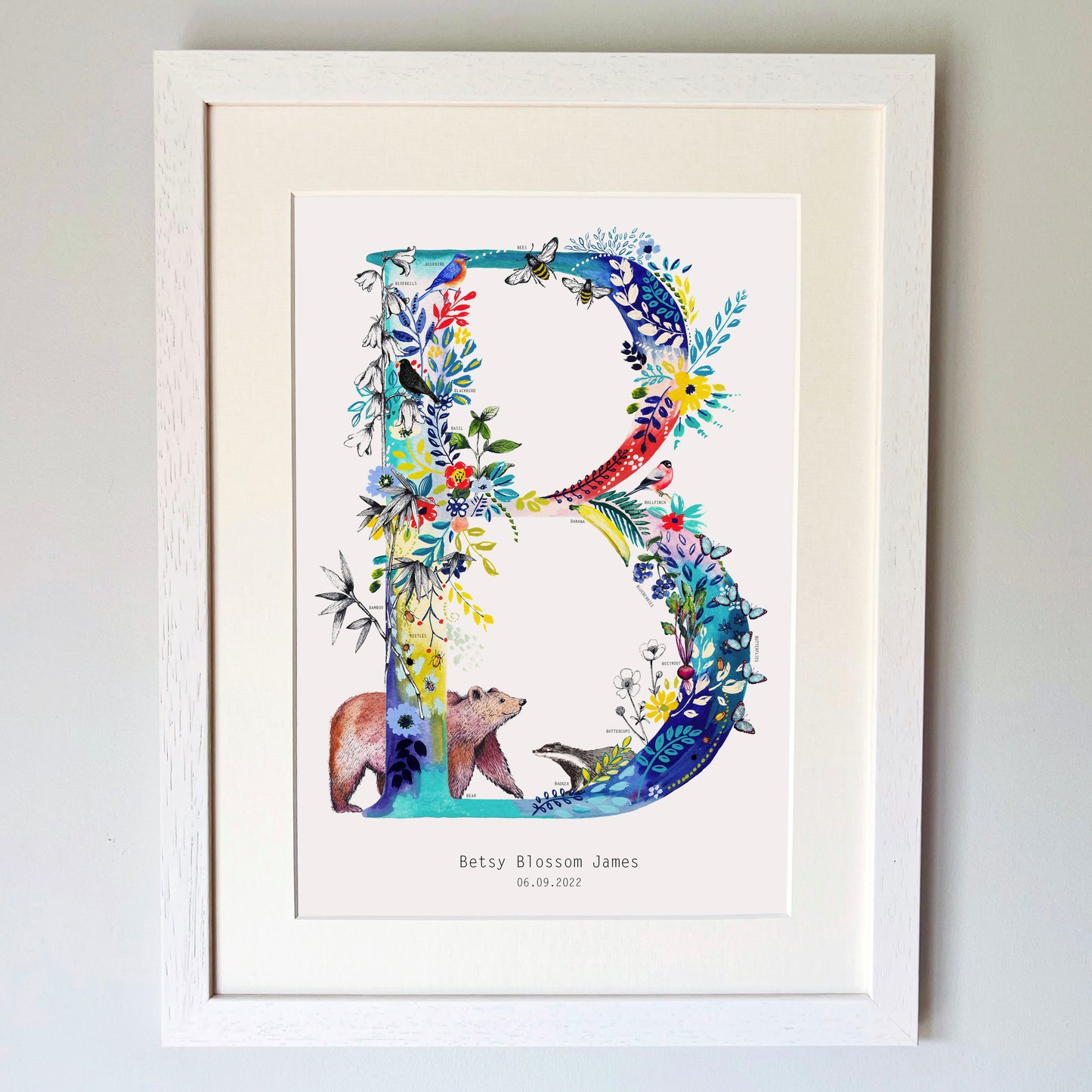 Personalised Bright Wildlife Initials Print