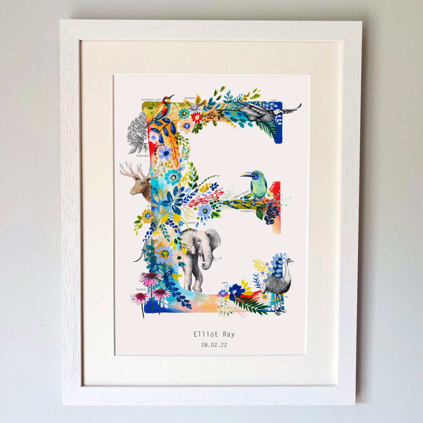 Personalised Bright Wildlife Initials Print