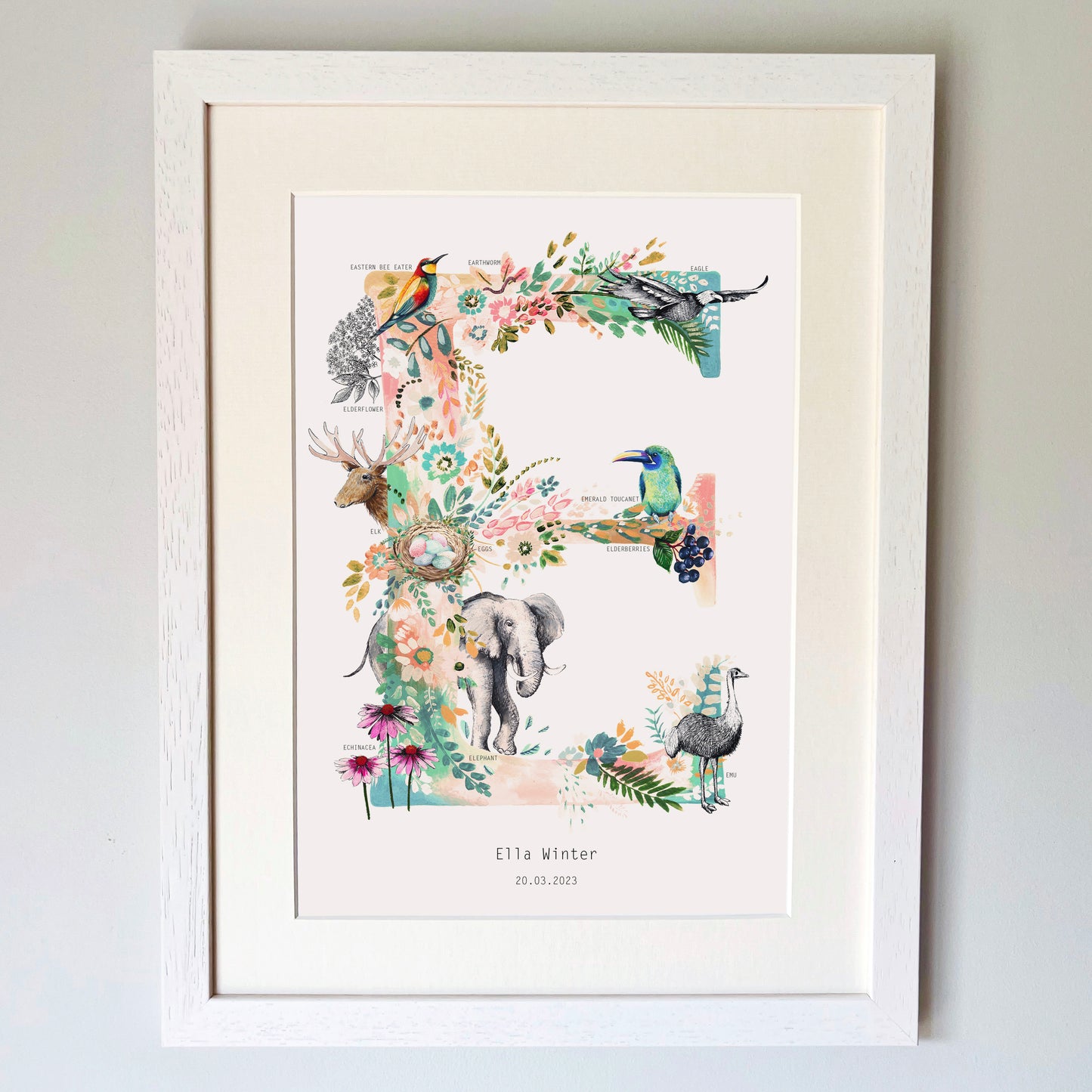 Personalised Pastel Wildlife Letter Print