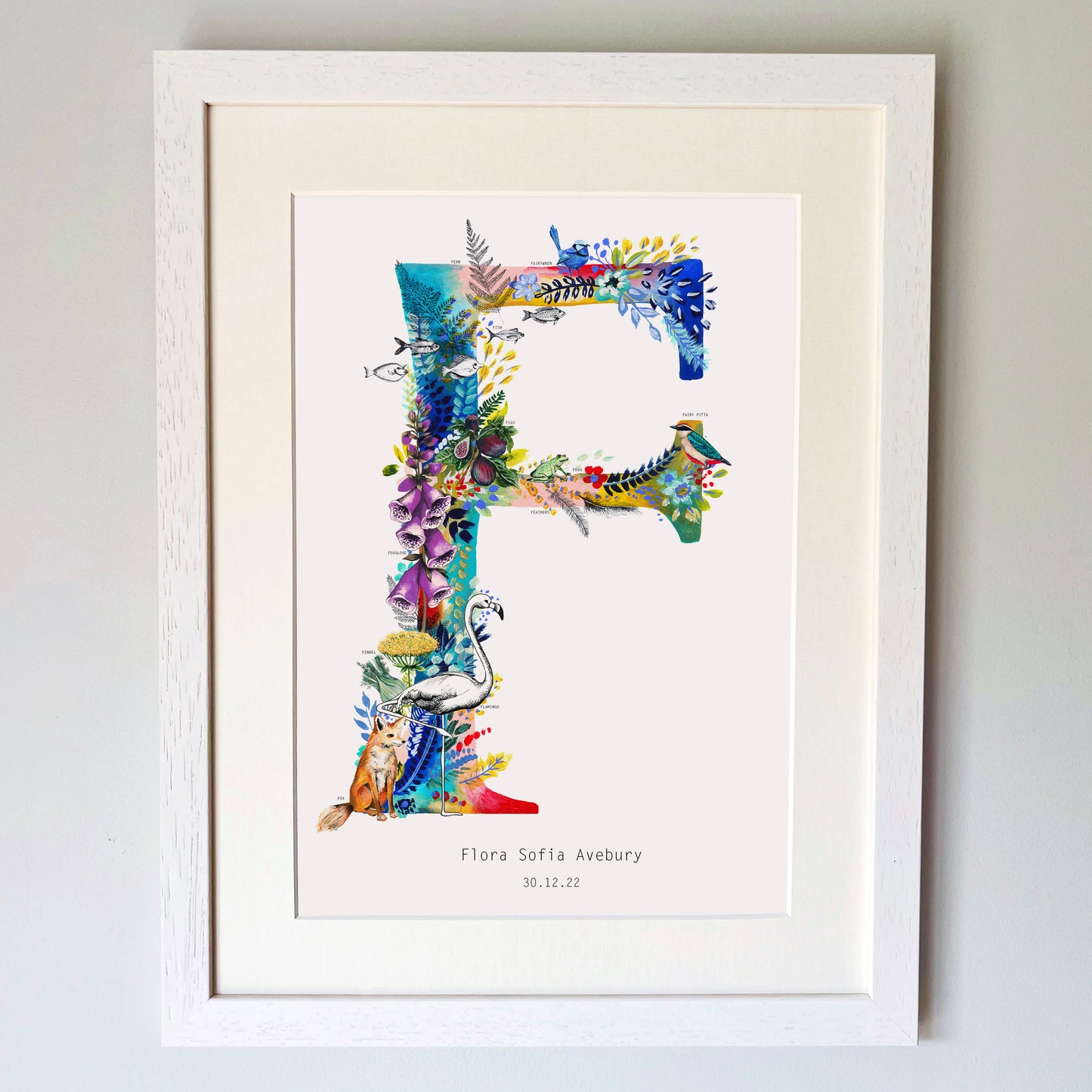 Personalised Bright Wildlife Initials Print