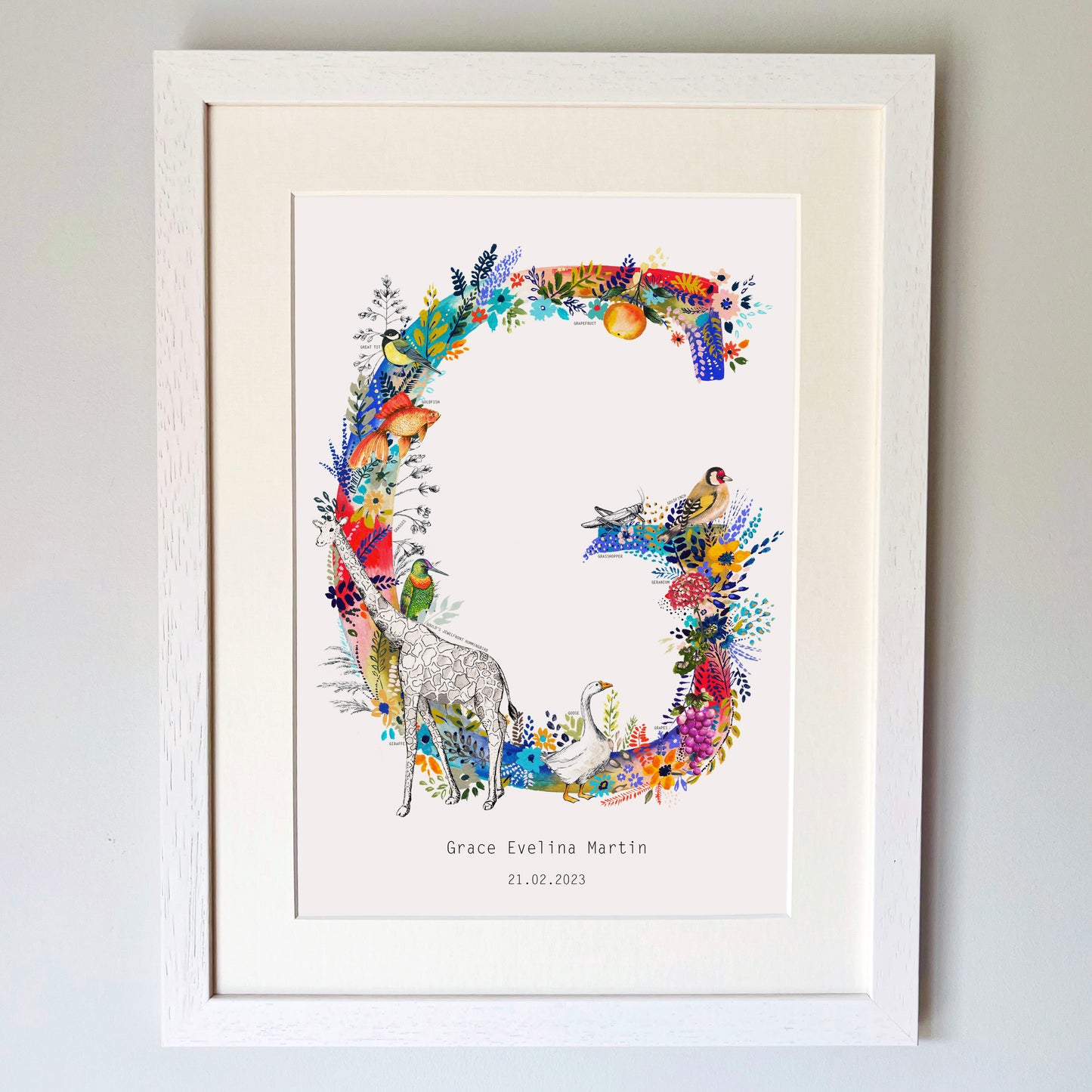 Personalised Bright Wildlife Initials Print