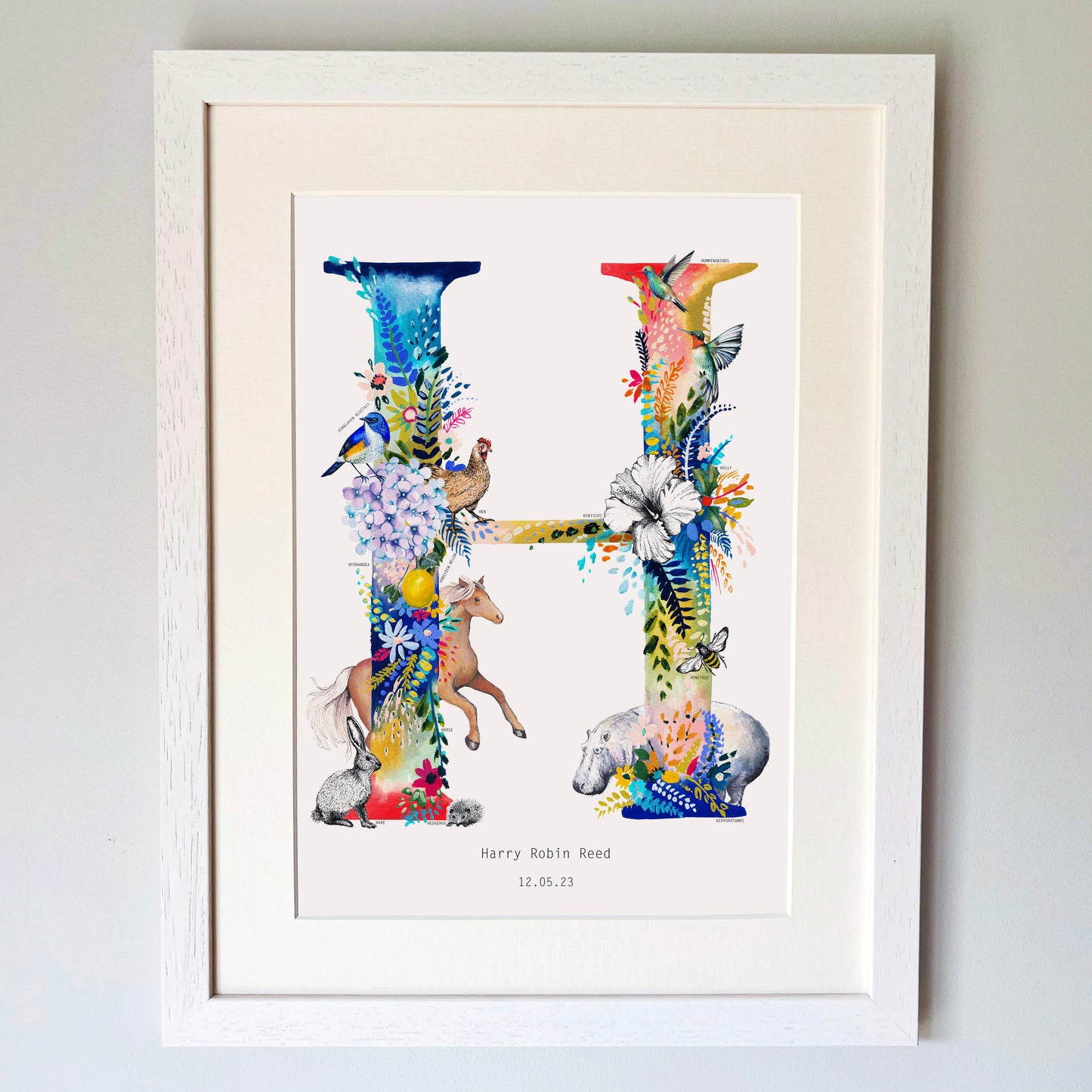 Personalised Bright Wildlife Initials Print