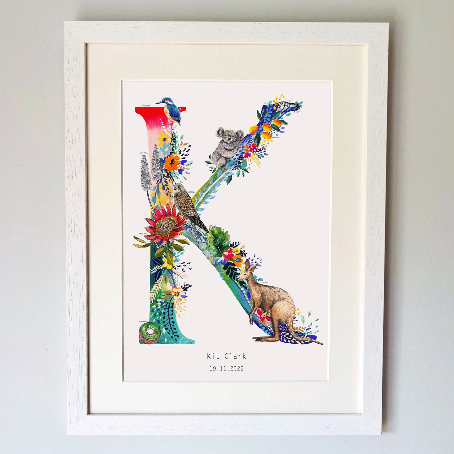 Personalised Bright Wildlife Initials Print