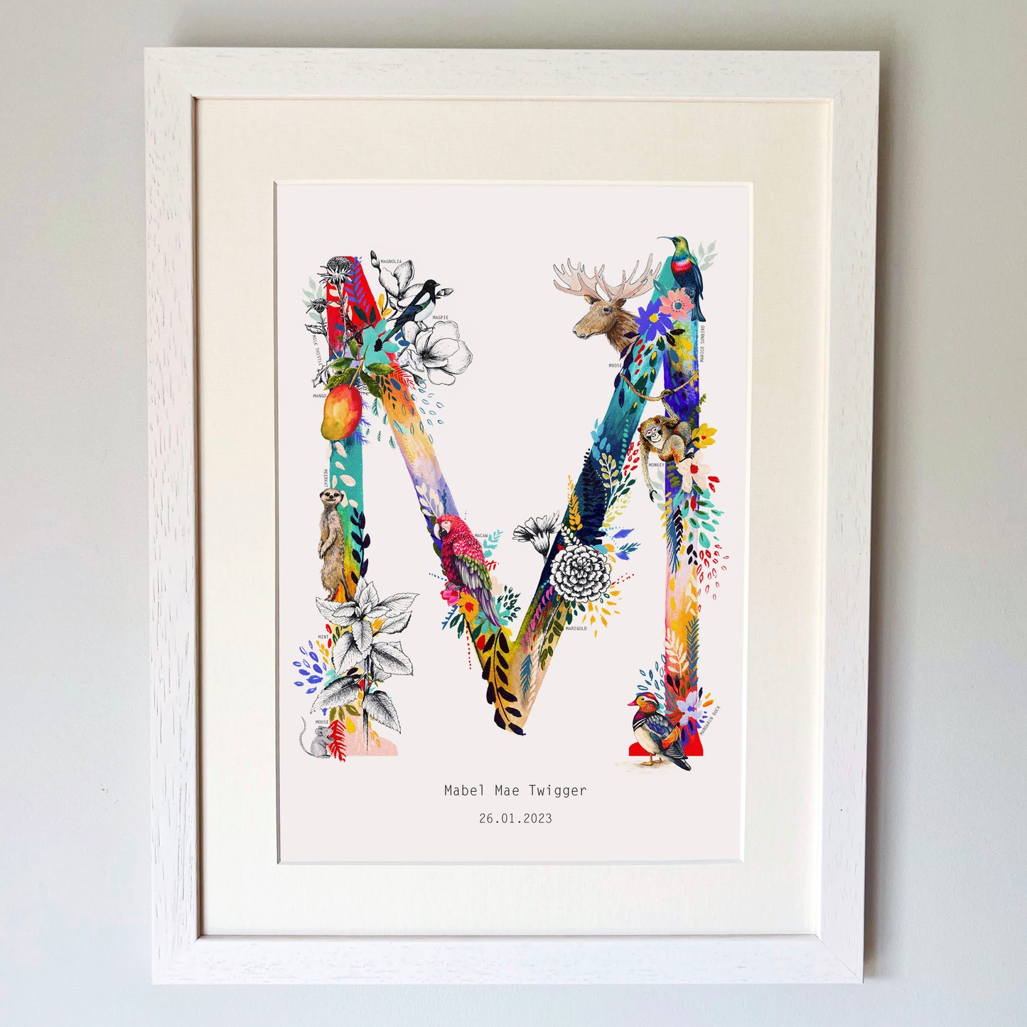 Personalised Bright Wildlife Initials Print