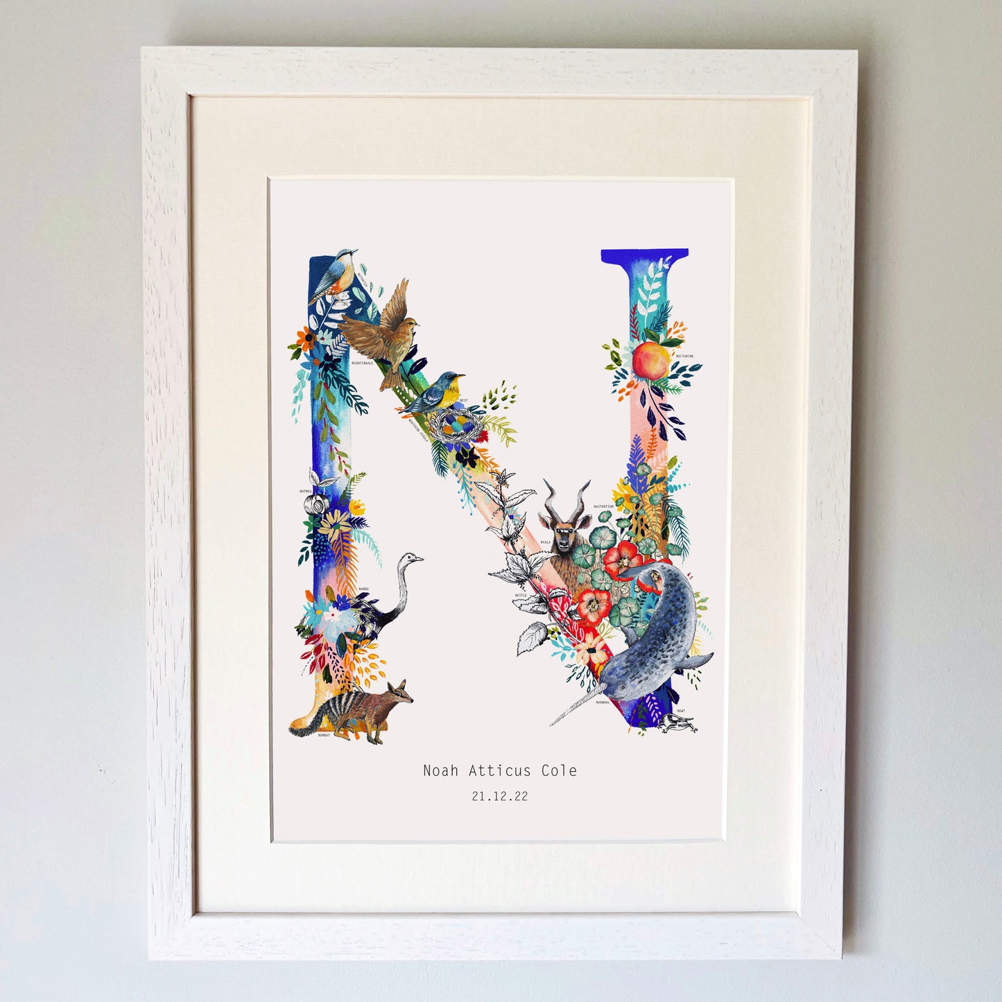 Personalised Bright Wildlife Initials Print