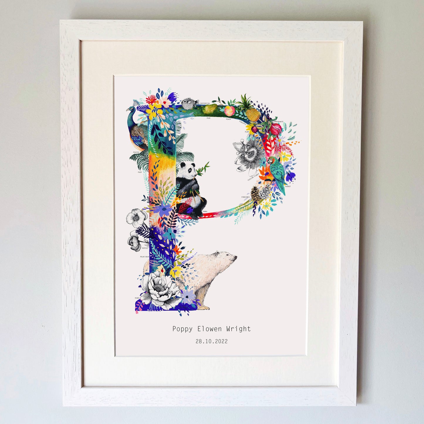 Personalised Bright Wildlife Initials Print