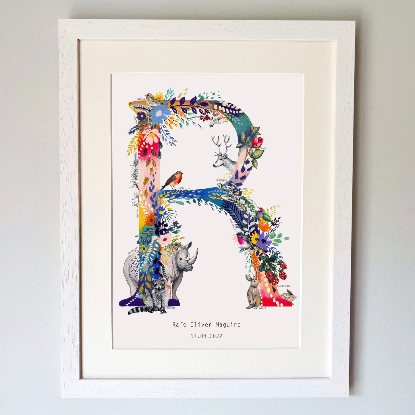 Personalised Bright Wildlife Initials Print