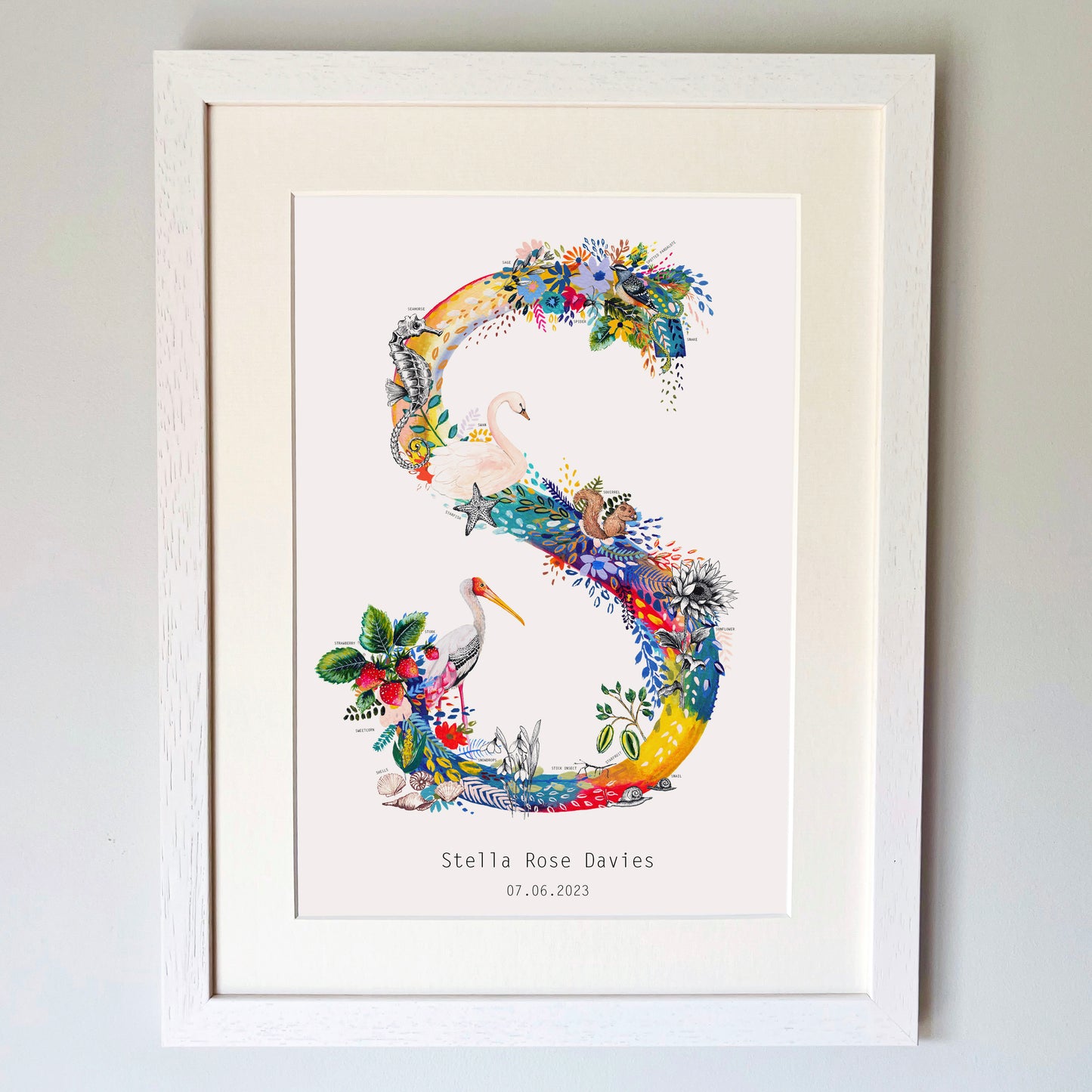 Personalised Bright Wildlife Initials Print