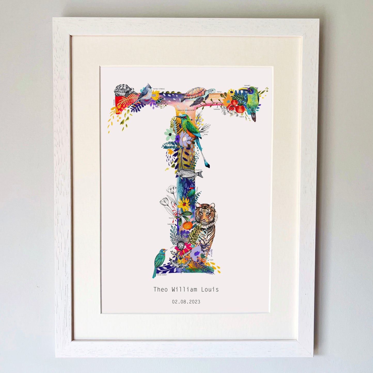 Personalised Bright Wildlife Initials Print