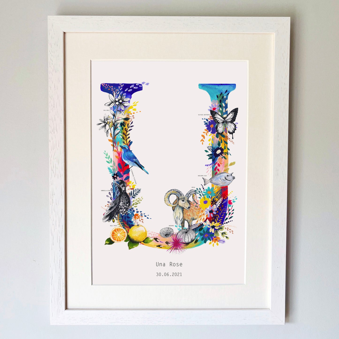 Personalised Bright Wildlife Initials Print