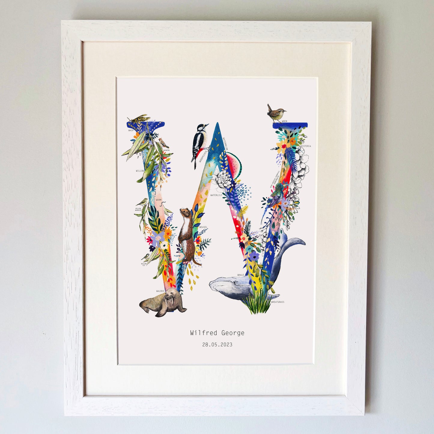 Personalised Bright Wildlife Initials Print