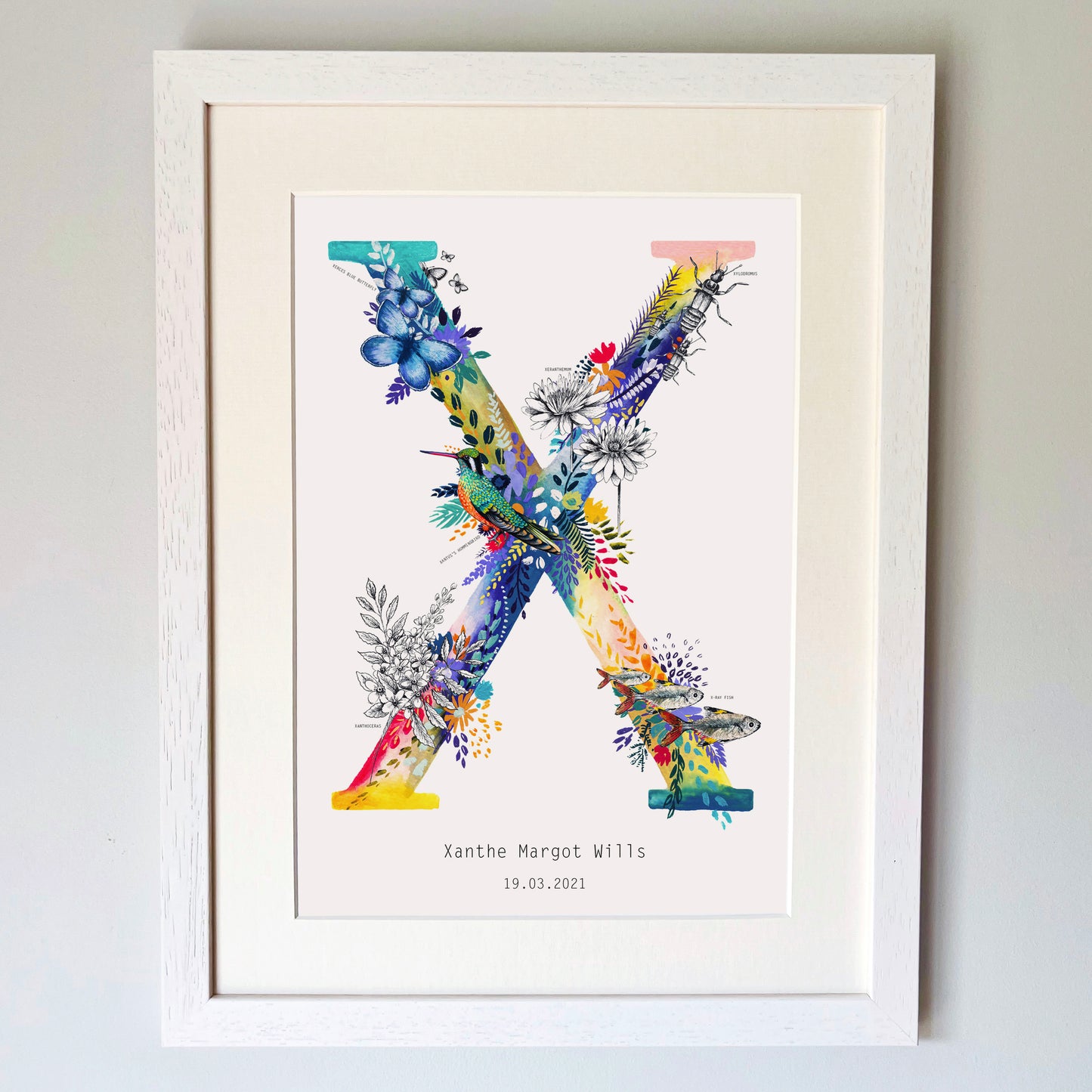 Personalised Bright Wildlife Initials Print