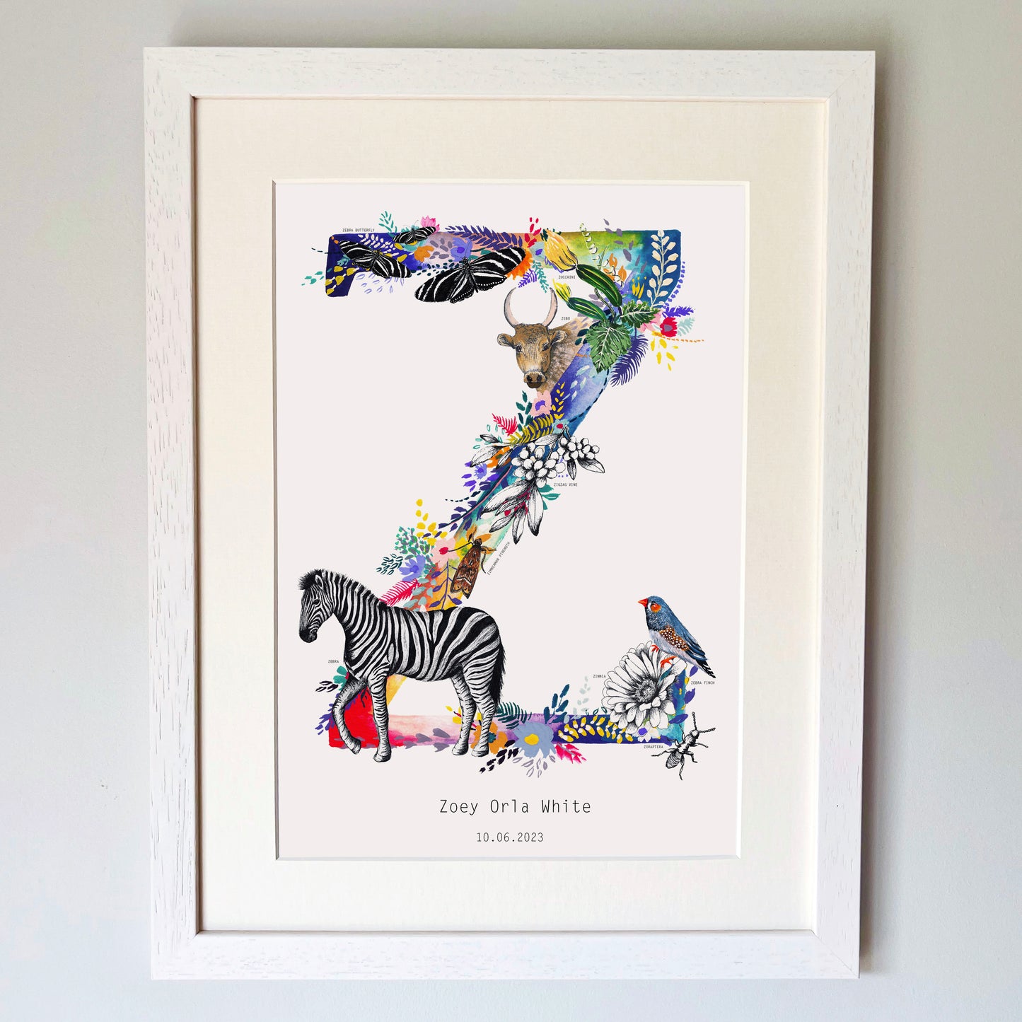 Personalised Bright Wildlife Initials Print