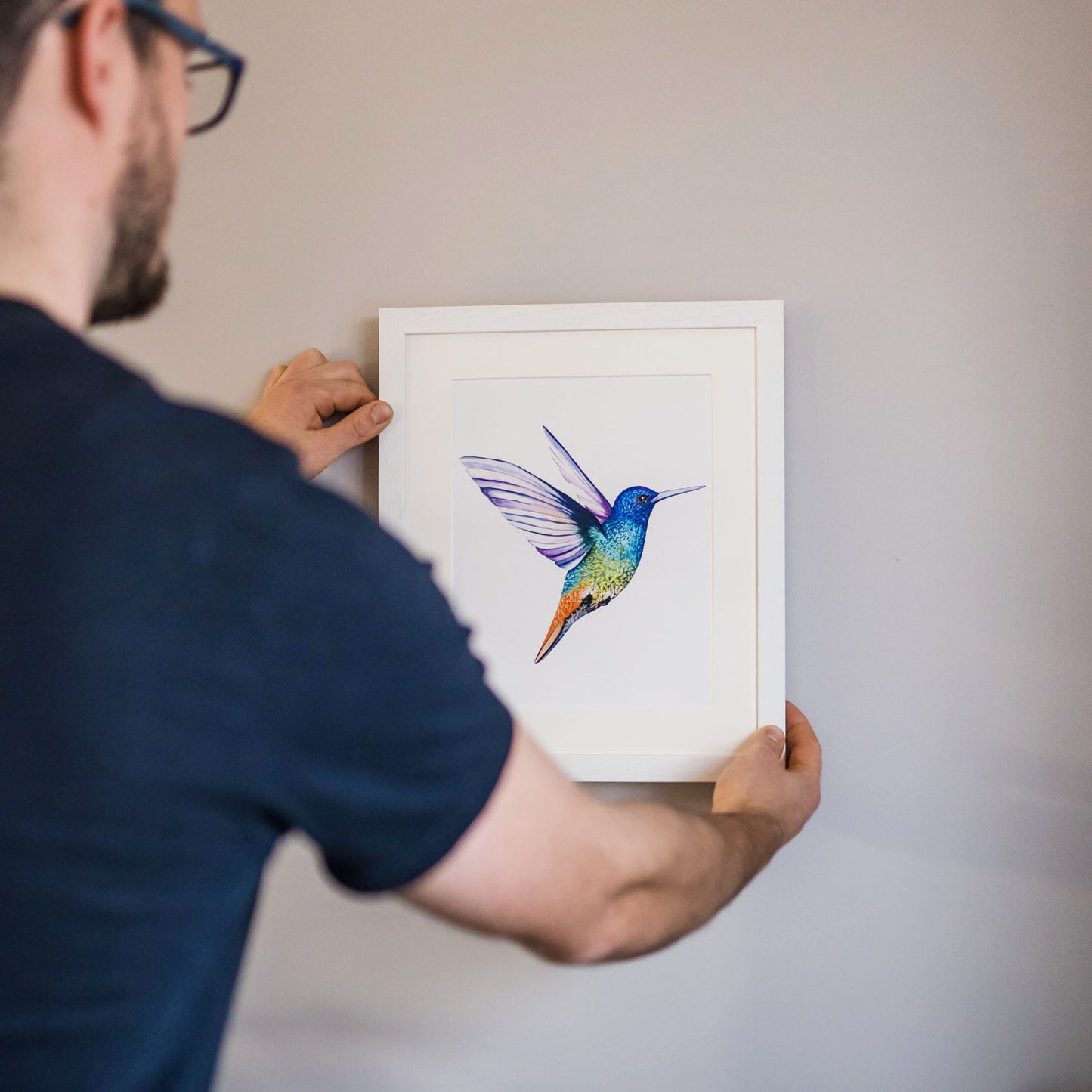 Golden Tailed Sapphire Hummingbird Print, hand painted and illustrated by Charlotte Jones Design.