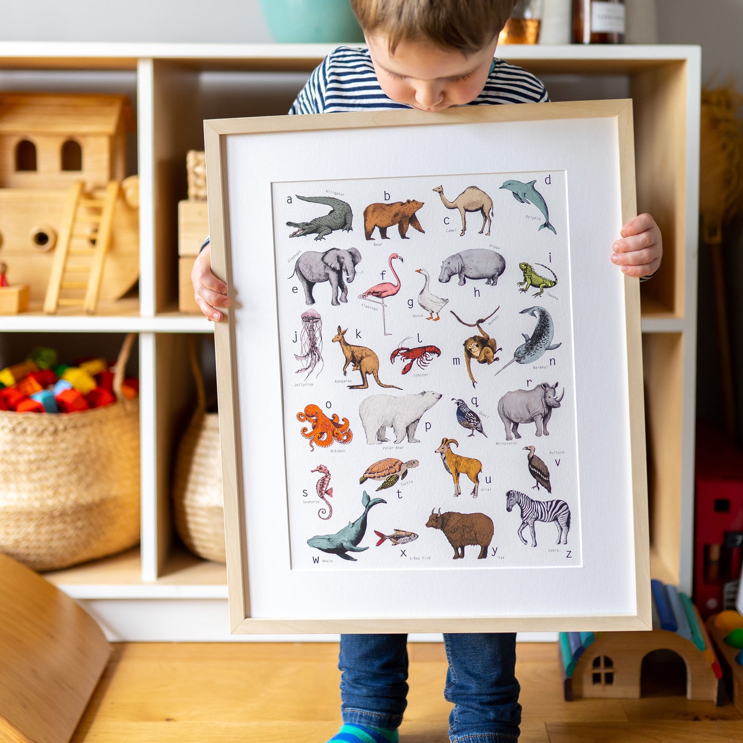 Illustrated Animal Alphabet Print hand painted and illustrated by Charlotte Jones Design.