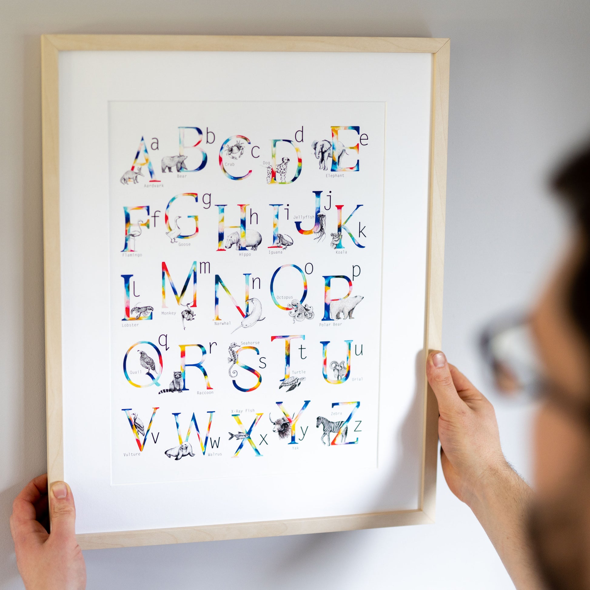  Personalised Animal Alphabet Print hand painted and illustrated by Charlotte Jones Design.