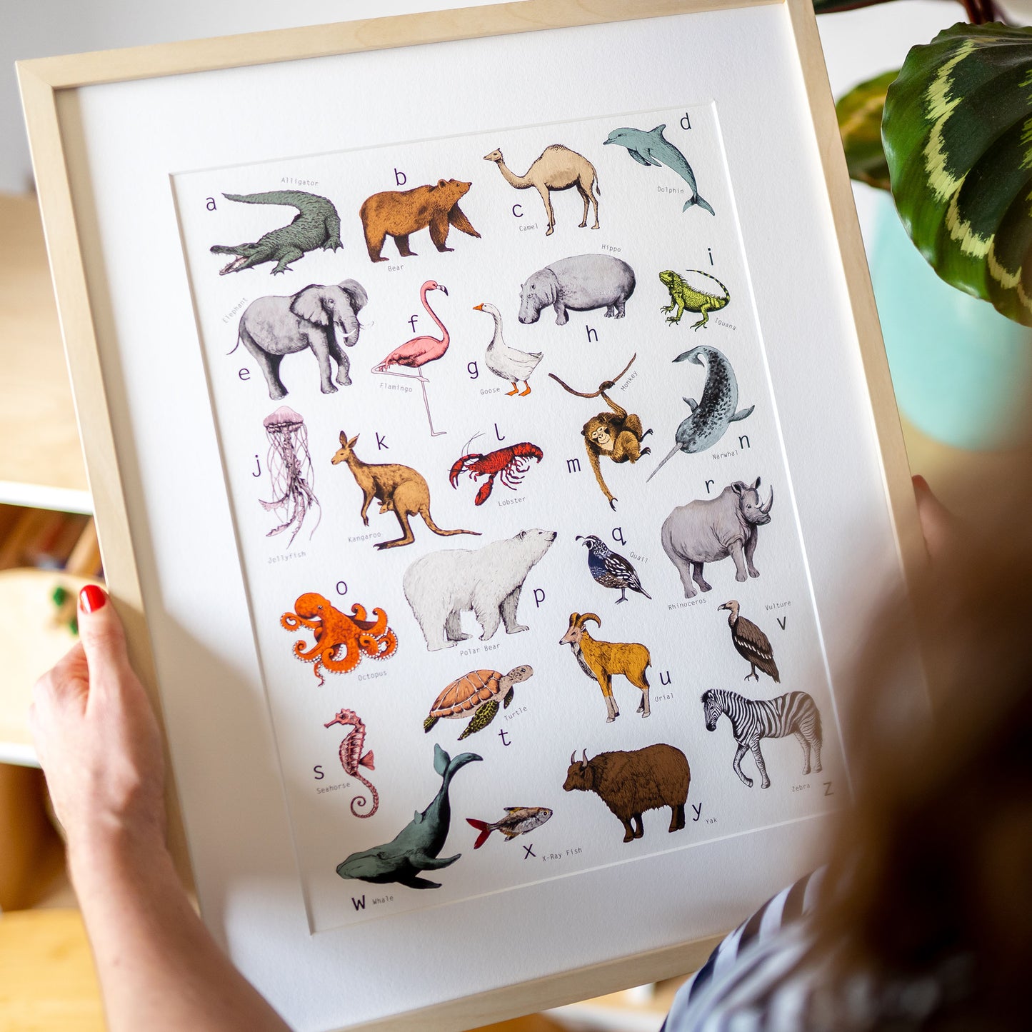 Illustrated Animal Alphabet Print hand painted and illustrated by Charlotte Jones Design. 